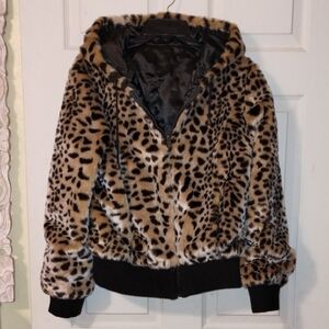 American Rag Reversible Leopard And Satin Hooded Bomber Jacket